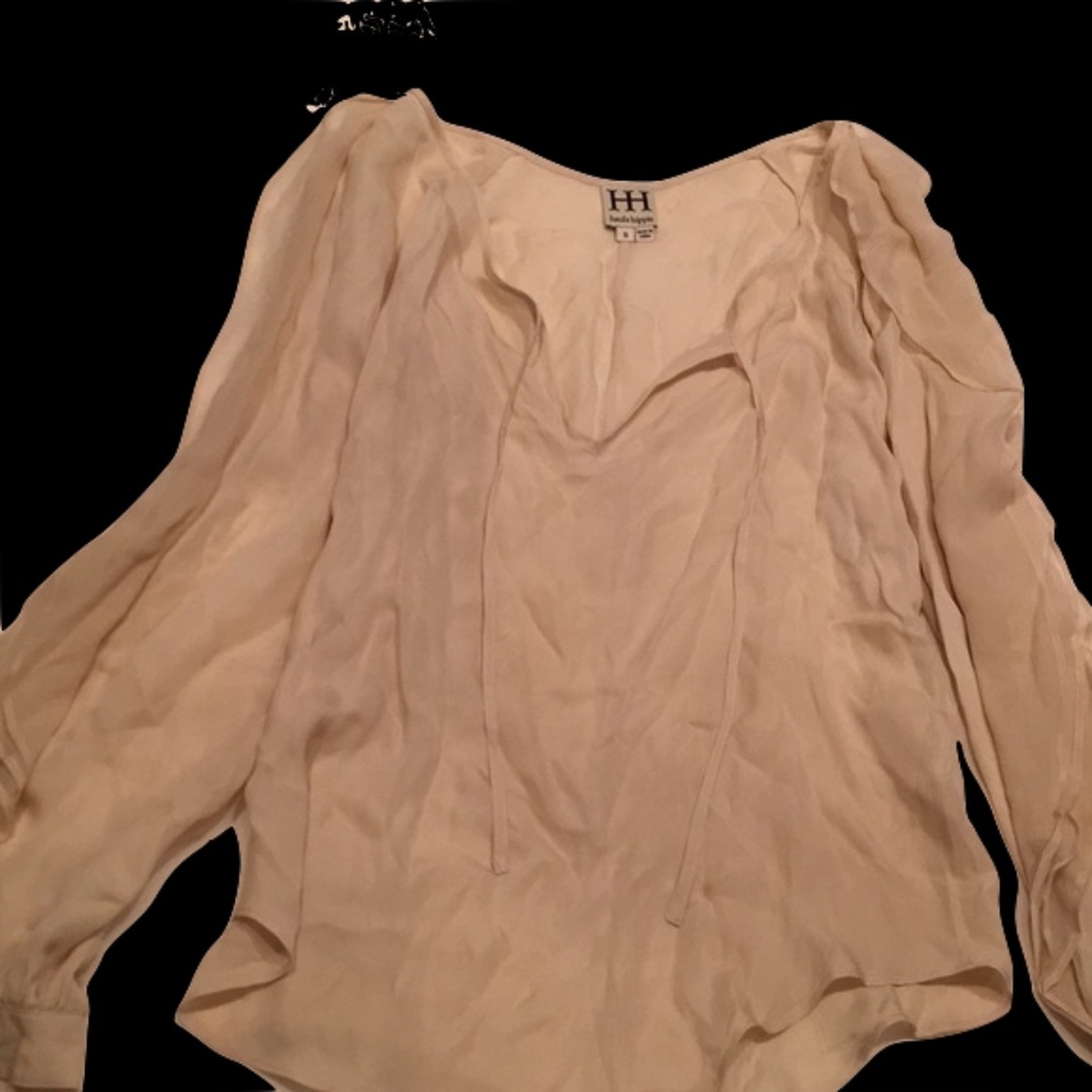 Haute Hippie Beige Top with Long Puffed Sleeve